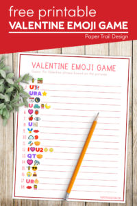 Valentine themed guess the emoji game with text overlay- free printable valentine emoji game