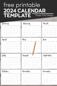 2024 horizontal black and white calendar with text overlay- free printable 2024 calendar template
