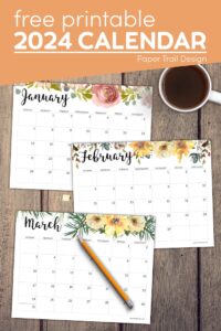 January, February, and March 2024 calendar pages with text overlay- free printable 2024 calendar