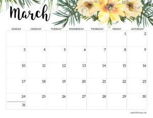 March 2024 horizontal calendar with floral design