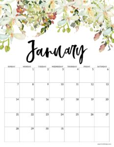 January 2024 floral calendar page to print for free