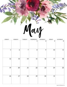 May 2024 floral calendar page to print for free