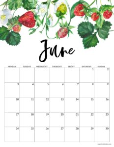 June 2024 Monday start calendar with floral design to print for free