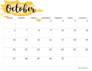 October 2024 calendar page with orange watercolor