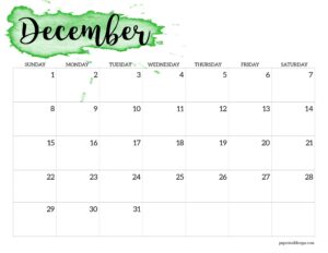 December 2024 calendar page with green watercolor