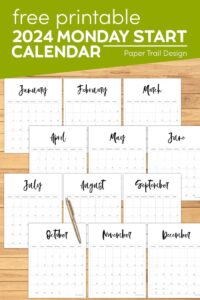 2024 calendar Monday start format vertical calendar with text overlay- free printable 2024 Monday start calendar