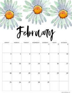 February 2024 calendar page with floral design