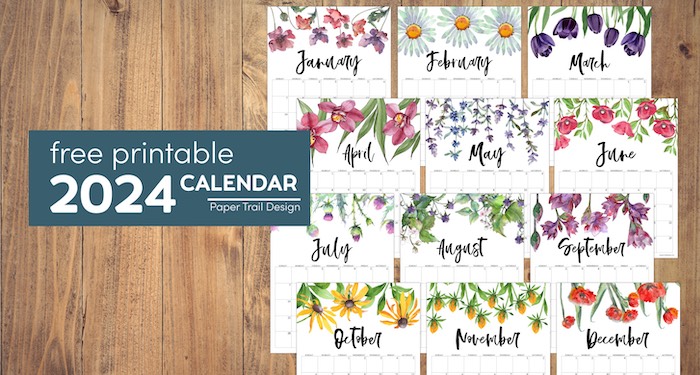 Floral calendar pages for 2024 with text overlay- free printable 2024 calendar
