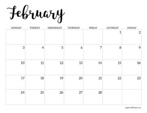 February 2025 Monday start school calendar template