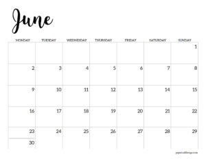 June 2025 Monday start school calendar template