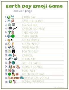 Earth Day Emoji pictionary answer page 