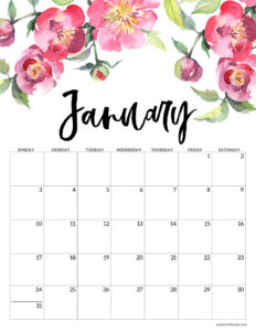 Printable January 2027 calendar in floral vertical format