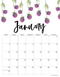 January 2027 calendar printable with floral design