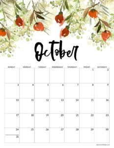 Printable October 2027 calendar in floral design and vertical format