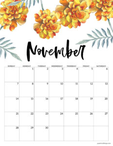 November 2027 calendar printable with floral design