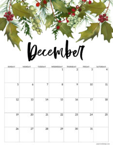 Printable December 2027 calendar in floral design and vertical format
