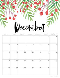 December 2027 calendar printable with floral design
