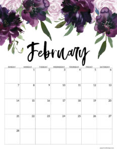 Printable Febraury 2027 calendar in floral design and vertical format