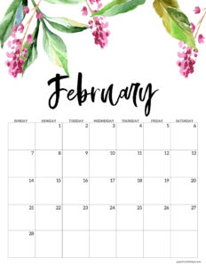 February 2027 calendar printable with floral design