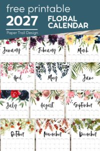 Free printable calendar for 2027 with floral design in vertical orientation with text overlay- free printable 2027 floral calendar