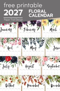 Cute calendar for 2027 with text overlay- free printable 2027 floral calendar