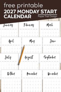 Monday start 2027 calendar templates with text overlay- free printable 2027 Monday start calendar