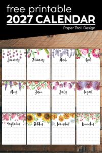 Floral calendar pages for 2027 with text overlay- free printable 2027 calendar