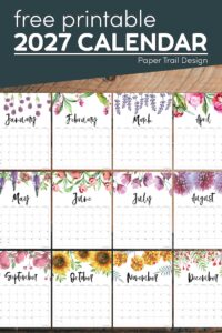 Floral 2027 calendar printable pages with text overlay- free printable 2027 calendar