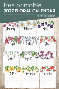 Floral 2027 calendar templates with text overlay- free printable 2027 floral calendar