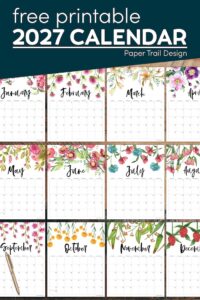 Floral vertical 2027 printable monthly calendar templates with text overlay- free printable 2027 calendar