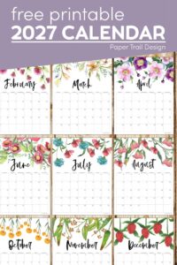 Floral design 2027 calendar months with text overlay- free printable 2027 calendar