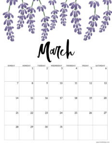 March 2027 calendar printable with floral design