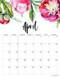 April 2027 calendar printable with floral design