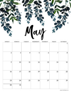 Printable May 2027 calendar in floral design and vertical format