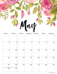 Printable May 2027 calendar in floral vertical format