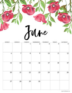 June 2027 calendar templates in vertical floral format