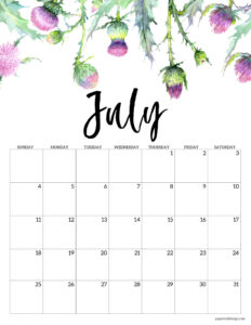July 2027 calendar templates in vertical floral format