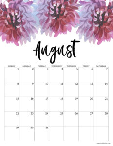 August 2027 calendar printable with floral design