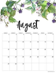 August 2027 calendar templates in vertical floral format