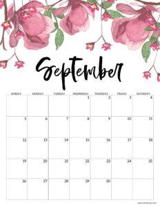 September 2027 calendar printable with floral design