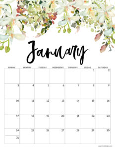 January 2027 calendar template in floral and vertical format
