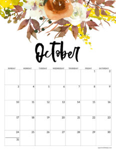 October 2027 calendar template in floral and vertical format