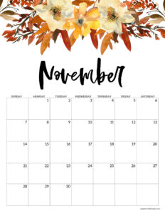 November 2027 calendar template in floral and vertical format
