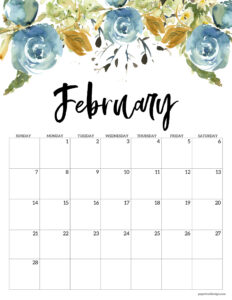 February 2027 calendar template in floral and vertical format