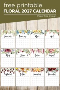Printable calendar for 2027 with text overlay- free printable floral 2027 calendar
