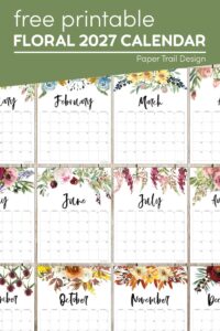 Floral printable 2027 calendar with text overlay- free printable floral 2027 calendar