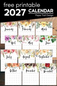 Printable calendar months from January to December with text overlay- free printable 2027 calendar