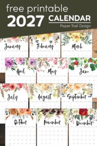 Free calendar months for 2027 with text overlay- free printable 2027 calendar
