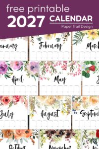 Floral vertical calendar 2027 printable with text overlay- free printable 2027 calendar