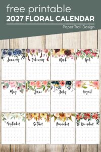 Yearly 2027 calendar printable with text overlay- free printable 2027 floral calendar